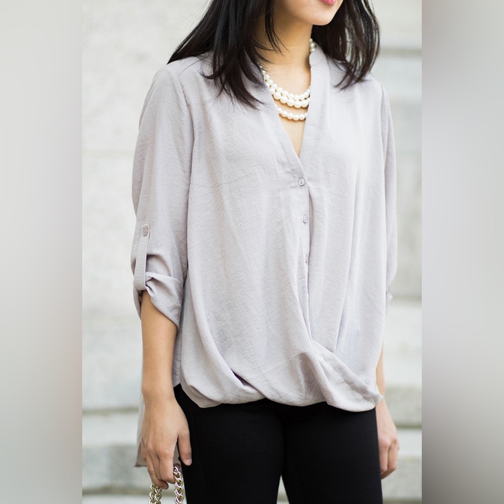 Lush Twist Front Woven Shirt, Color Sphinx, Size Medium